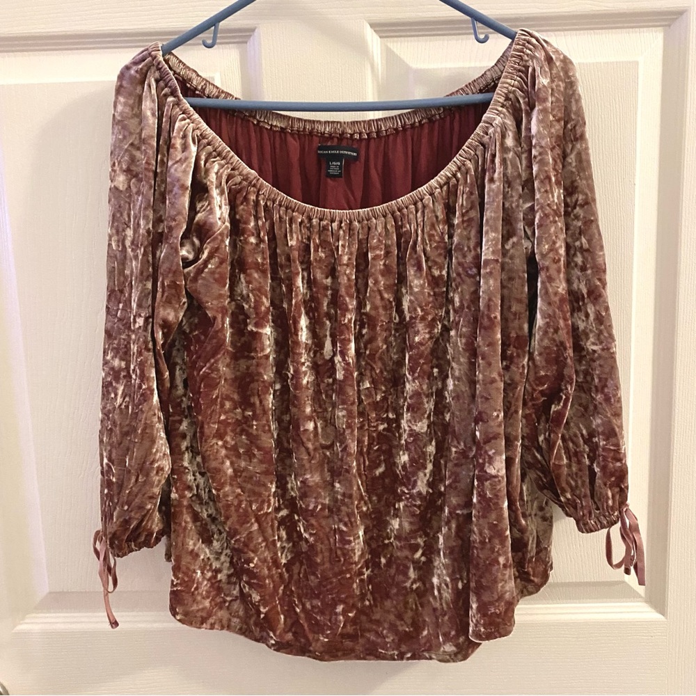 American Eagle Outfitters Mauve Crushed Velvet Off The Shoulder Top Size L